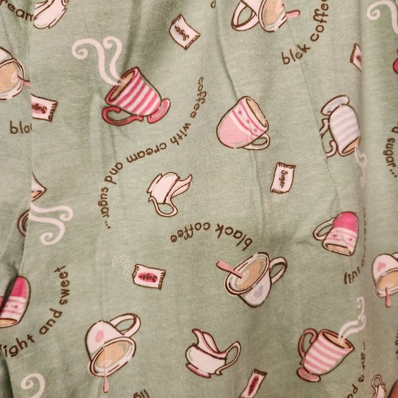 Women's Bass Pajama Set LS Coffee Theme Green Size Large Preowned - Picture 3 of 8